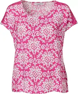 Bluse mit Spitzeneinsätzen, pink bedruckt
