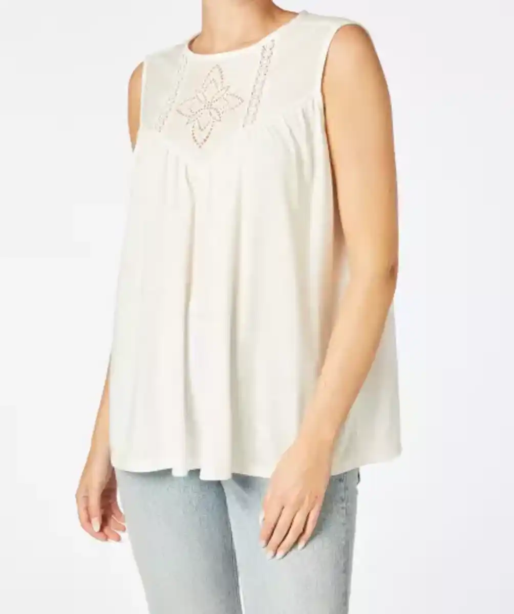 Bild 1 von Top mit Häkelmuster, weiß