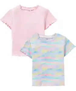 T-Shirts mit Wellenkanten, rosa/weiĂź