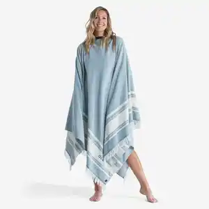 OLAIAN Strandhandtuch Poncho 190 × 190 cm grau/blau