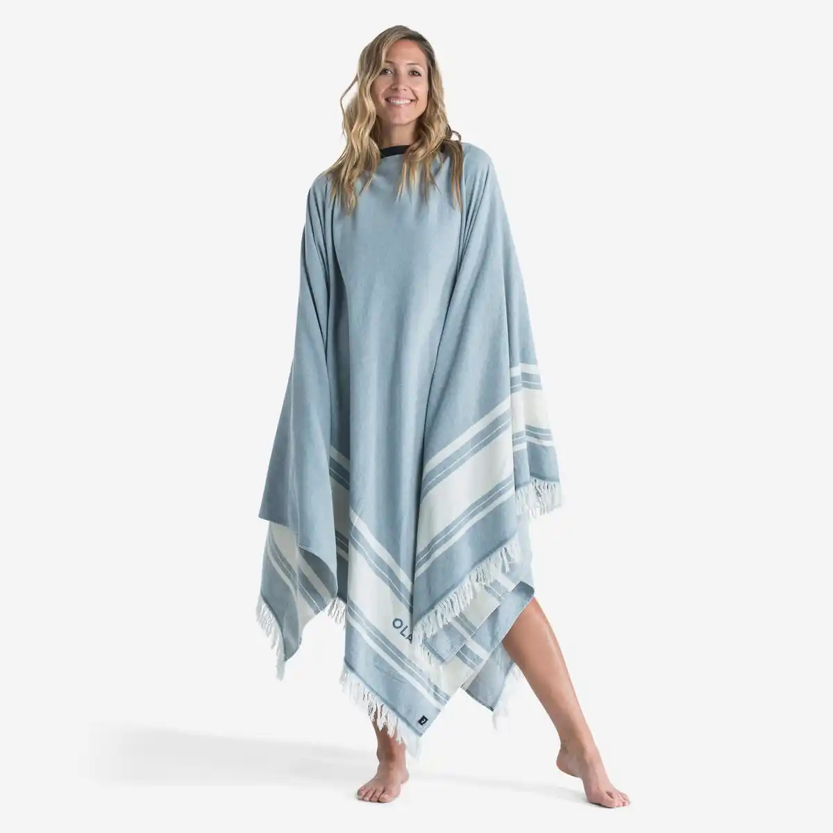 Bild 1 von OLAIAN Strandhandtuch Poncho 190 × 190 cm grau/blau