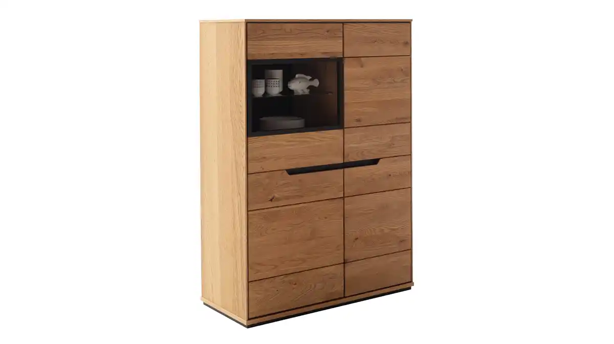 Bild 1 von Highboard mit Glastür Wildeiche geölt teilmassiv 93 cm - ARAYA