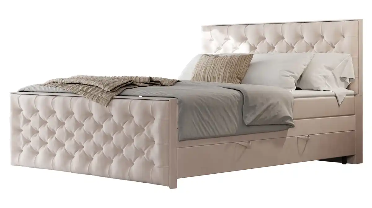 Bild 1 von Boxspringbett 200 x 200 cm mit Bettkasten creme - LANCIANO