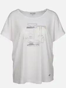 Damen T-Shirt mit Glitzerfrontprint Weiß