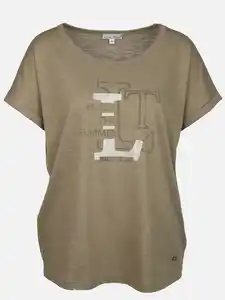Damen T-Shirt mit Glitzerfrontprint Oliv