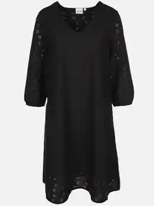 Damen Kleid mit Lochstickereri Schwarz