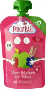 FruchtBar Bio Fruchtpüree Erdbeere, Heidelbeere, Apfel, Vollkorn, 100 g