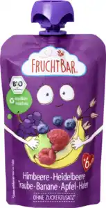 FruchtBar Bio Fruchtpüree Himbeere, Heidelbeere, Traube, Banane, Apfel & Hafer, 100 g
