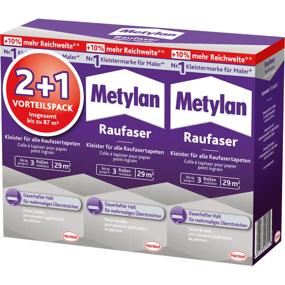Bild 1 von Metylan Tapetenkleister 'Raufaser' trocknet transparent 2 + 1 Vorteilspack 3 x 180 g