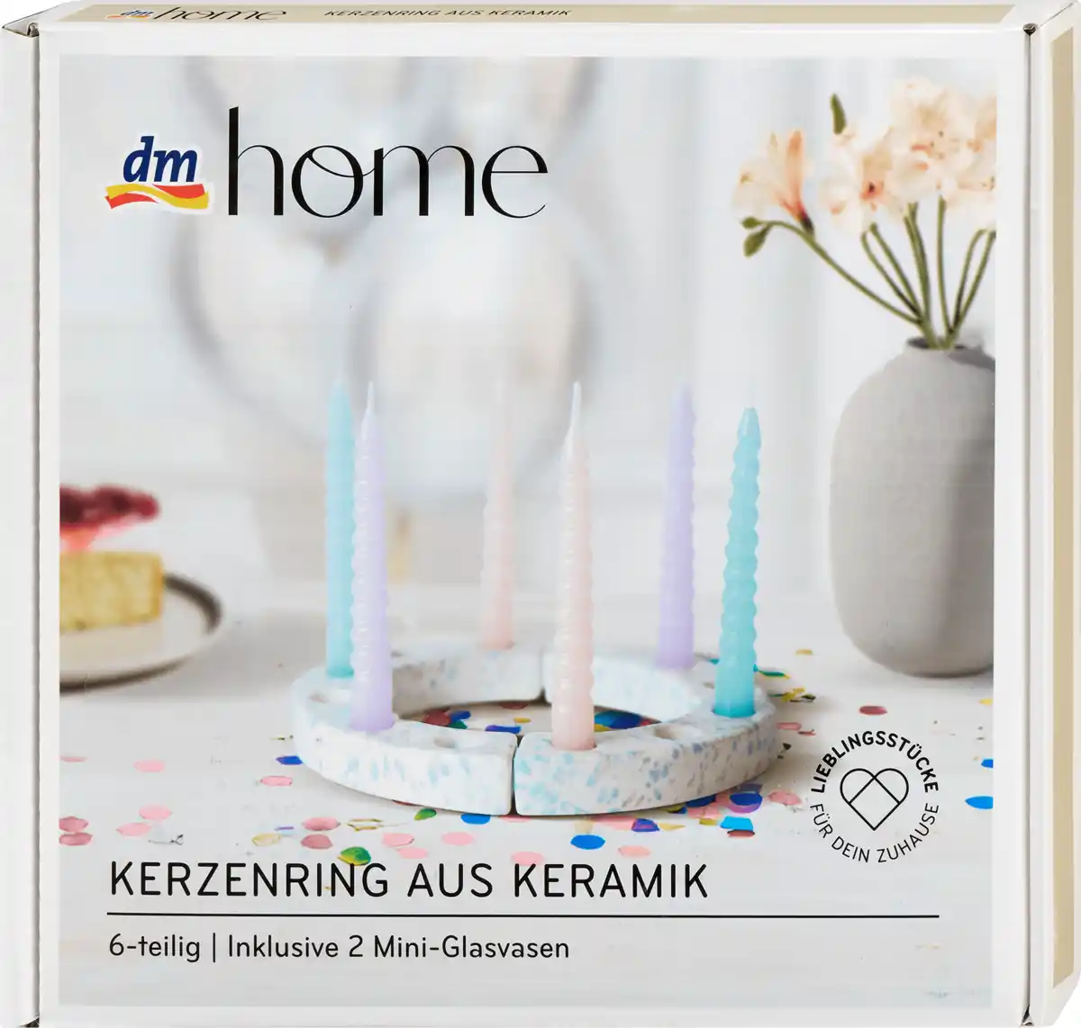 Bild 1 von dm home Geburtstagsring aus Keramik mit Mini-Vasen, weiß/Farbspritzer