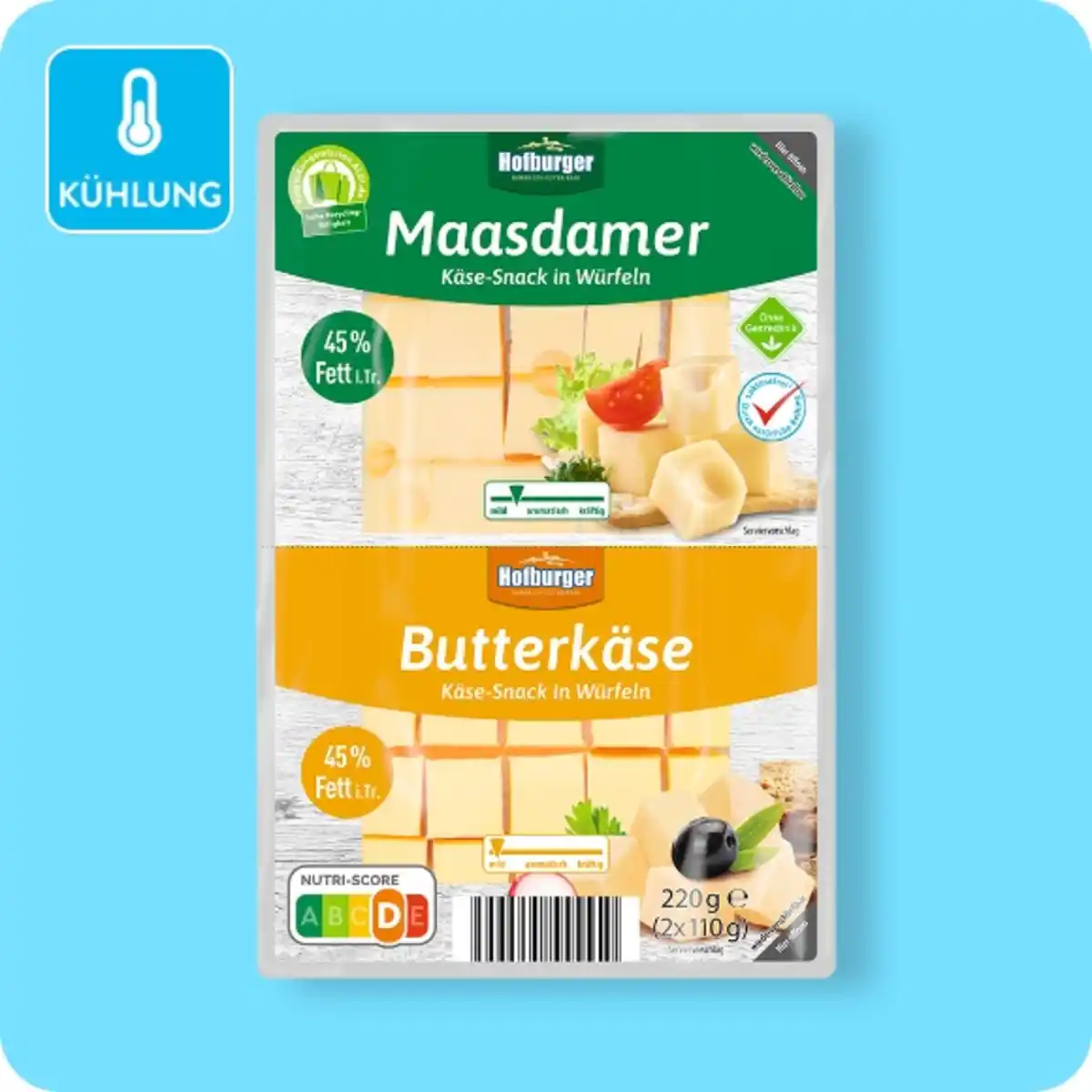 Bild 1 von HOFBURGER Käse-Snack, Bergkäse & Gouda oder Maasdamer & Butterkäse