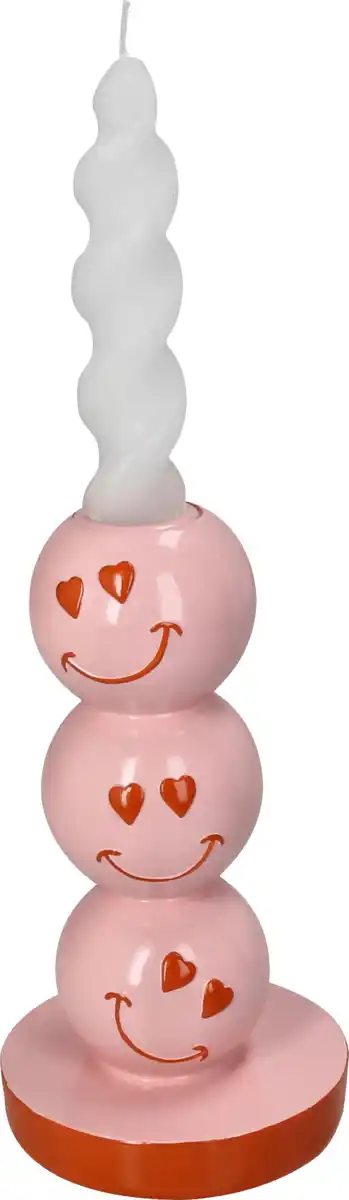 Bild 1 von Dekorieren & Einrichten Stabkerzenhalter aus Polyresin "Smiley", pink (9x9x16,5 cm)