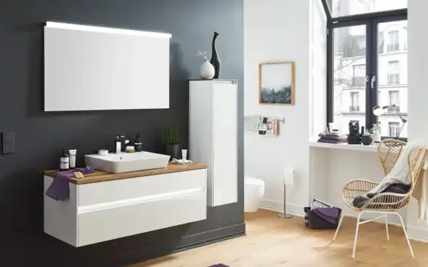 Bild 2 von Puris - Badeinrichtung Unique, polarweiß Hochglanz/Hunton Eiche Nachbildung