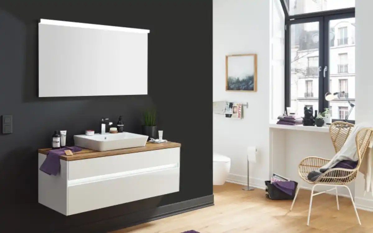 Bild 1 von Puris - Badeinrichtung Unique, polarweiß Hochglanz/Hunton Eiche Nachbildung