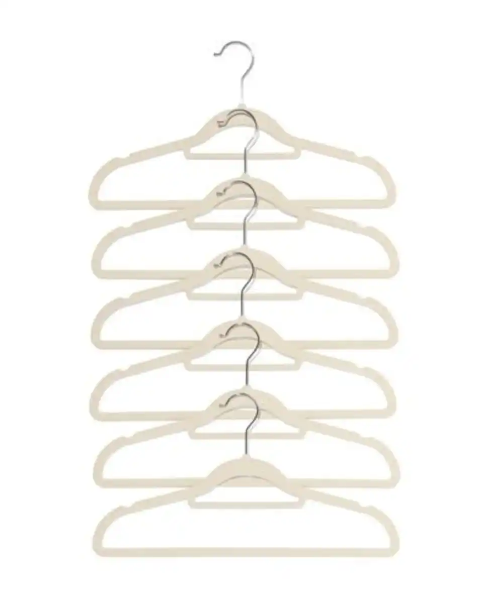 Bild 2 von 6er-Pack Kleiderbügel, Velours, weiß