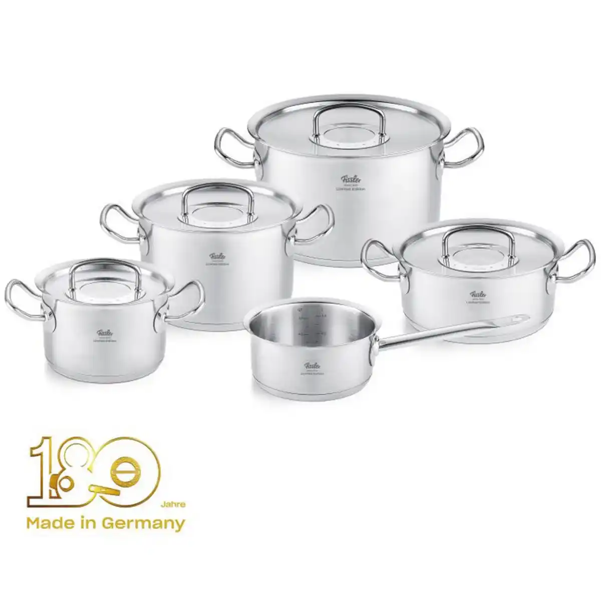 Bild 1 von Fissler Kochtopfset Original-Profi Collection® Retro, Edelstahl, Metall, 5-teilig, 20 cm,16 cm, 1.5 L,3 L,5 L,1.5 L,1 L, Made in Germany, backofengeeignet, breiter Schüttrand, Kochen, Töpfe, Topfs