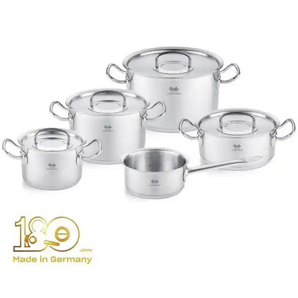 Bild 1 von Fissler Kochtopfset Original-Profi Collection® Retro, Edelstahl, Metall, 5-teilig, 20 cm,16 cm, 1.5 L,3 L,5 L,1.5 L,1 L, Made in Germany, backofengeeignet, breiter Schüttrand, Kochen, Töpfe, Topfs