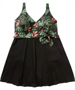 Badekleid mit Knotendetail, schwarz bedruckt