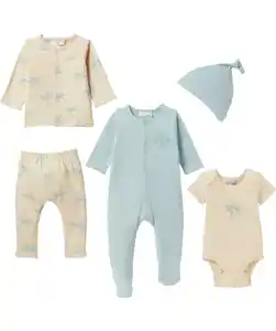 Newborn Mütze + Body + Strampler + Langarmshirt + Hose, hellblau