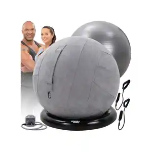 Miweba Sports 4in1-Gymnastikball-Set, Sitzball, 65 cm, Ballschale, Pumpe, Bezug, Schlingentrainer (Grau)