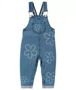 Jeans-Latzhose mit Blumen, jeansblau