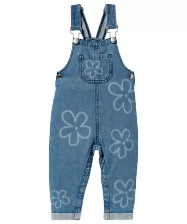 Bild 1 von Jeans-Latzhose mit Blumen, jeansblau