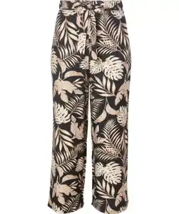 Stoffhose mit weitem Bein, natur bedruckt