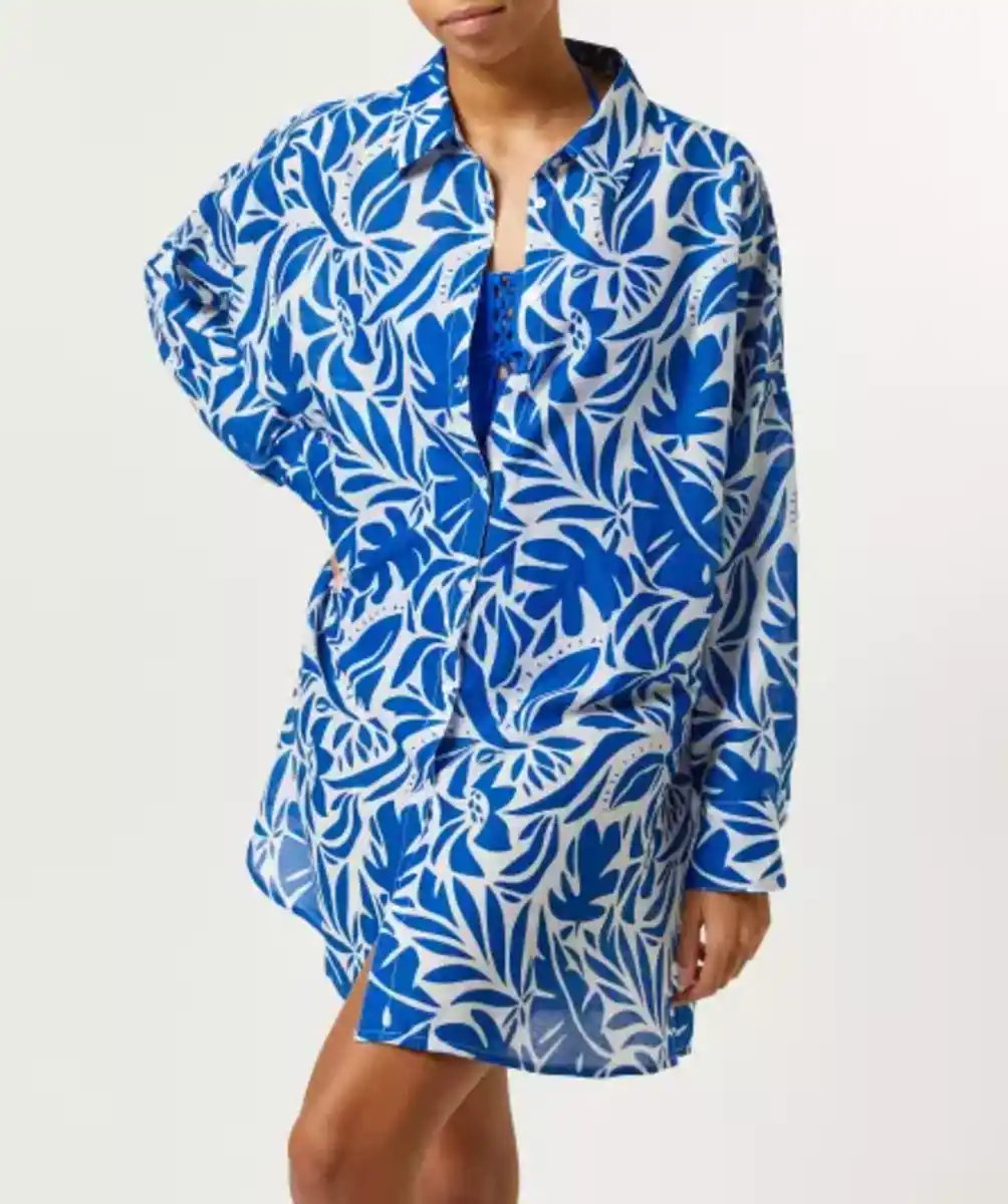 Bild 1 von Strandtunika mit Blattmuster, weiß bedruckt