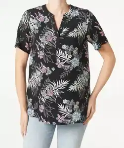 Bluse mit Blumen, schwarz