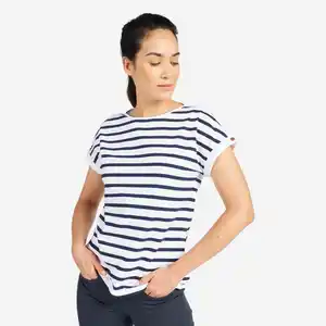 TRIBORD Segelshirt kurzarm Damen 100 weiss/blau
