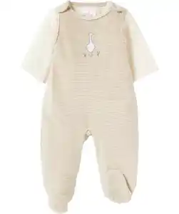 Newborn Langarmshirt + Strampler aus Velours, Beige