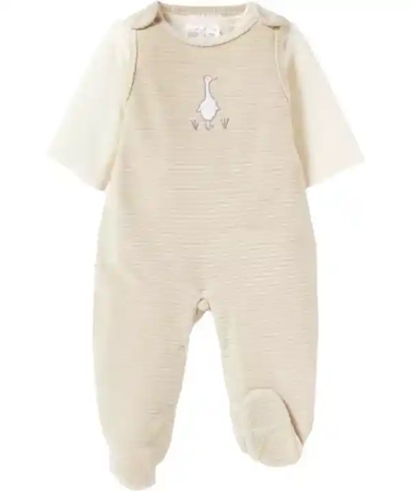 Bild 1 von Newborn Langarmshirt + Strampler aus Velours, Beige