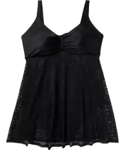 Badekleid mit Spitzenstoff, schwarz