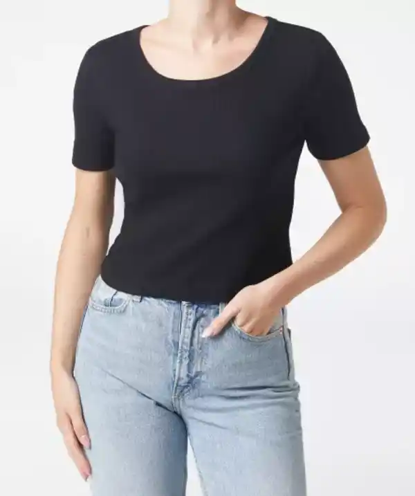 Bild 1 von Rippshirt mit Stretchanteil, schwarz