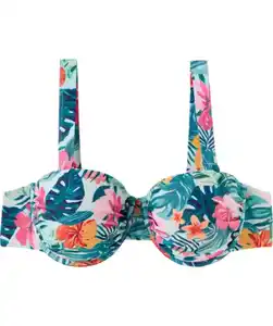 Bikini-Oberteil mit Blumenmuster, blau bedruckt