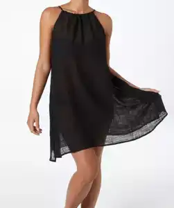 Strandtunika mit offenem Rücken, schwarz