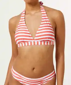 Triangel-Bikini-Oberteil, Koralle gestreift