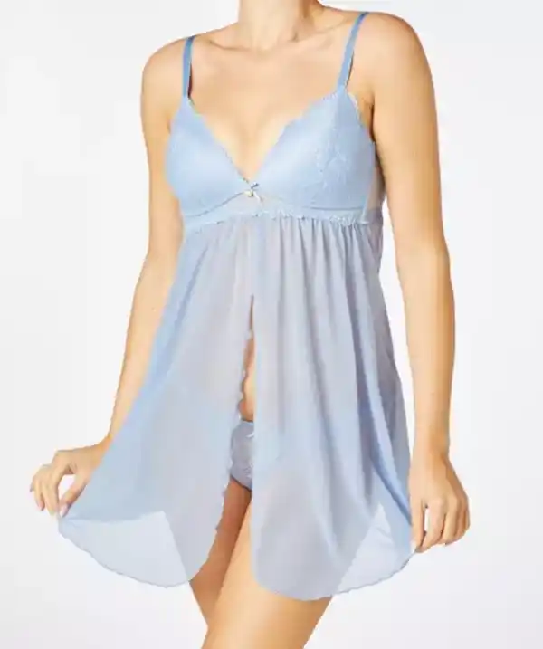 Bild 1 von Babydoll + String aus Spitze und Mesh, hellblau