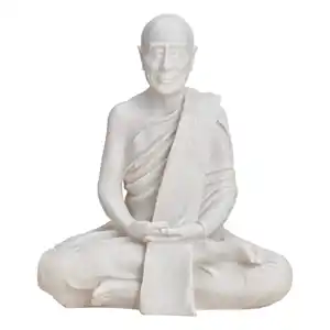 Dekofigur Mönch 30 cm sitzend aus Polyresin in weiß, bemalbar