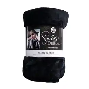 Kuscheldecke 220 x 240 cm in Schwarz aus Flanell