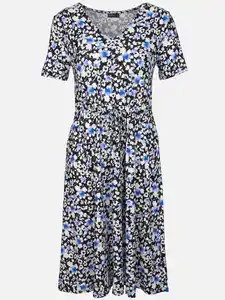 Damen Jerseykleid mit Alloverprint Marine