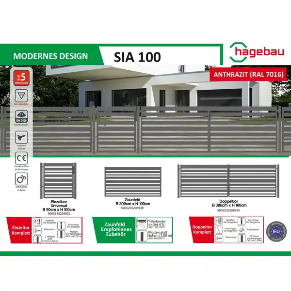 Bild 4 von POLBRAM STEEL GROUP SP. Z O.O. SP.K. Zaunfeld »Sia 100«, 200x100 cm, anthrazit, verzinkt