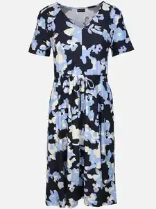 Damen Jerseykleid mit Alloverprint Marine