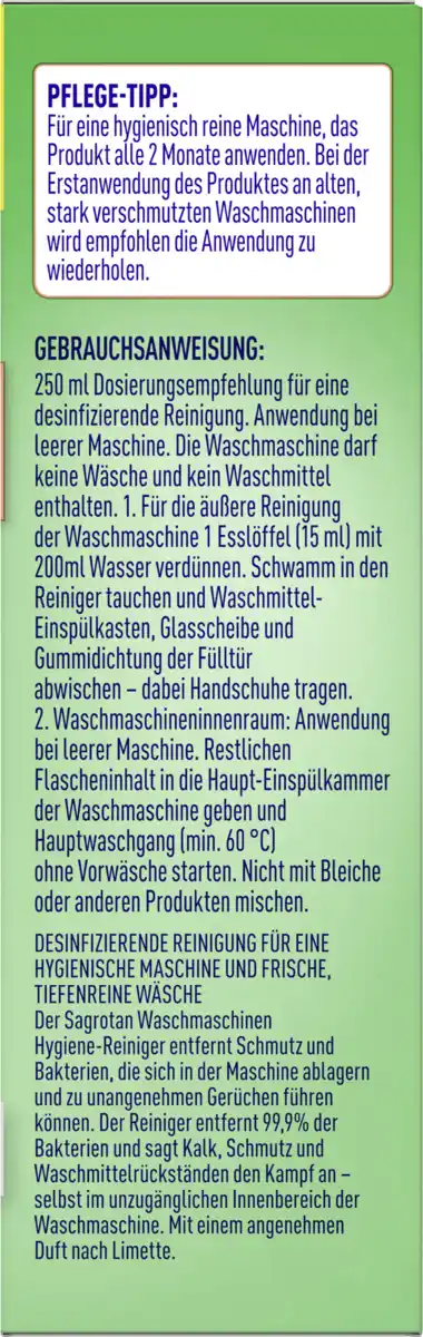 Bild 2 von Sagrotan Waschmaschinen Hygienereiniger DUO Limette, 500 ml
