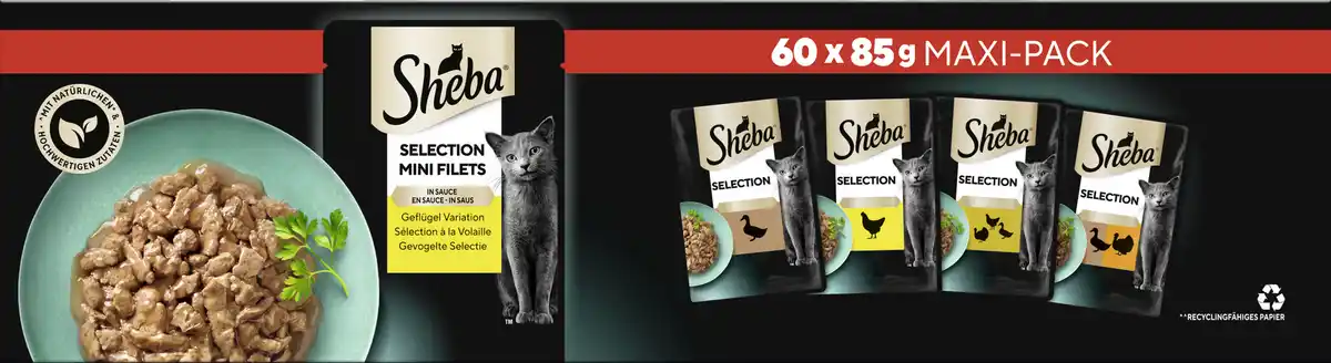 Bild 1 von Sheba Selection Mini Portionsbeutel Geflügel Variation in Sauce Multipack, 5.100 g