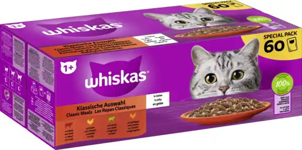 Bild 2 von Whiskas Klassische Auswahl Portionsbeutel Rind, Huhn, Lamm & Geflügel in Gelee Multipack, 5.100 g