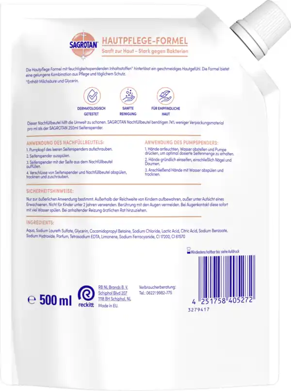 Bild 2 von Sagrotan Flüssige Handseife Wildbeeren Duft Nachfüllbeutel, 500 ml