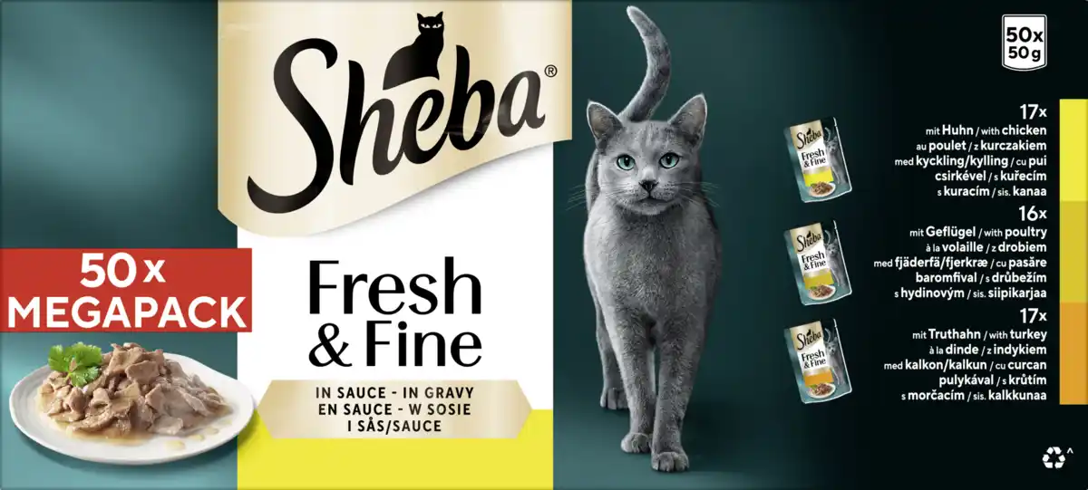 Bild 1 von Sheba Fresh & Fine Portionsbeutel Huhn, Geflügel & Truthahn in Sauce Multipack, 2.500 g