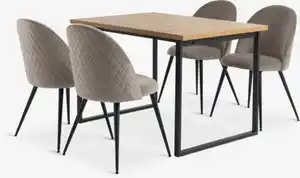 AABENRAA L120 Tisch eichenfarb + 4 KOKKEDAL Stühle Samt grau