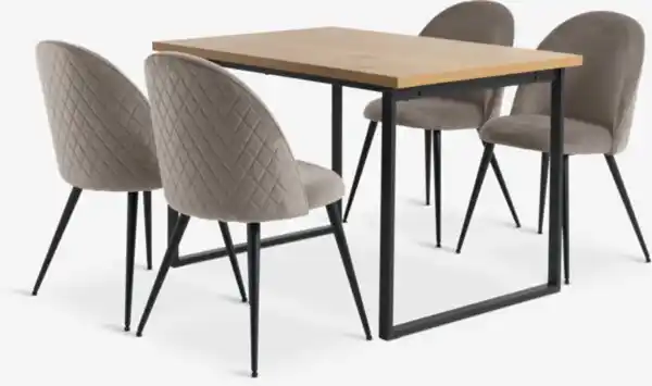 Bild 1 von AABENRAA L120 Tisch eichenfarb + 4 KOKKEDAL Stühle Samt grau